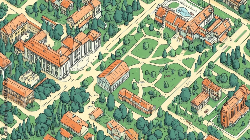 Obraz premium Campus Map: Buildings, Parks, Paths