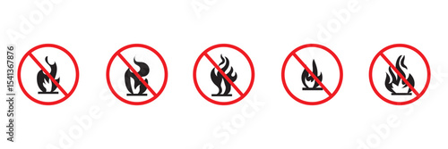 Flame Retardant symbol. No fire sign. red circle with line crossing through it.