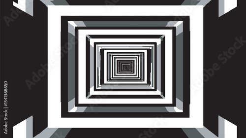 Abstract squares recede geometrically creating optical tunnel effect perspective
