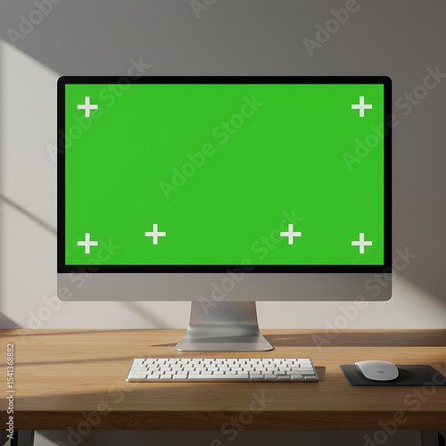 Green Screen Computer Mockup Perfect for Video Editing and Visual Effects