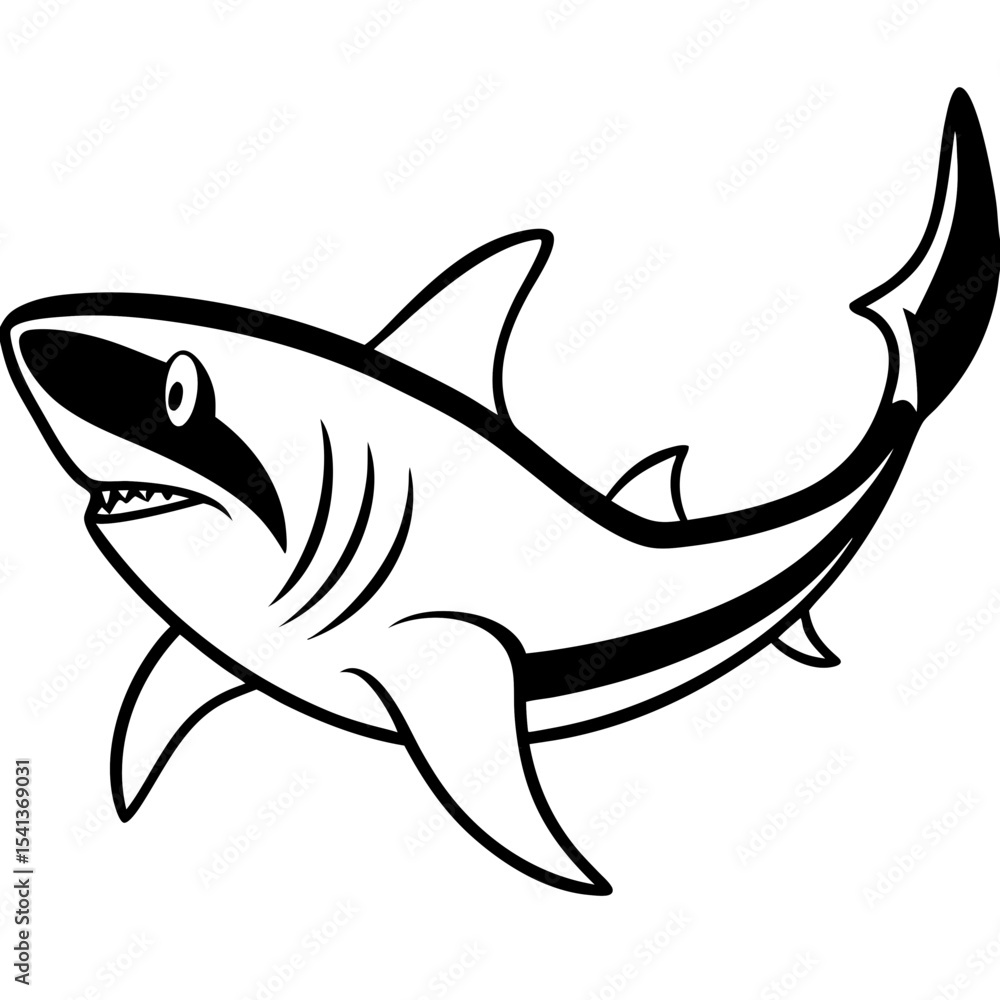 Fototapeta premium Top-Down View of Shark Swimming in Menacing Pose – Bold Line Art