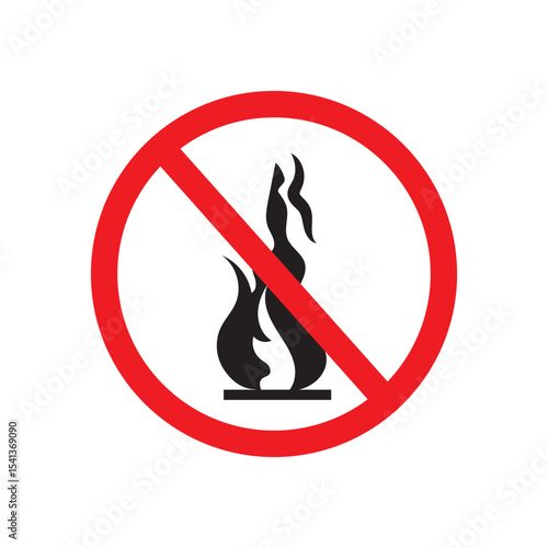 Flame Retardant symbol. No fire sign. red circle with line crossing through it.