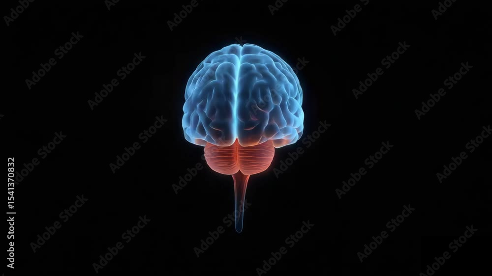 Digital scan of human brain showing cerebrum and cerebellum anatomy ...