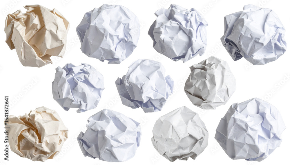 Set of crumpled paper balls cut out PNG background Set of crumpled paper balls cut out PNG background