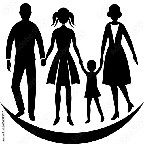 Family group with two parents and child silhouette vector illustration