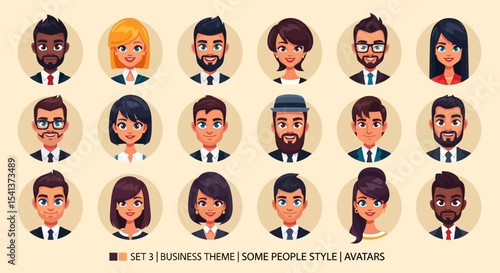 Diverse Business People Avatar Set in Formal Wear