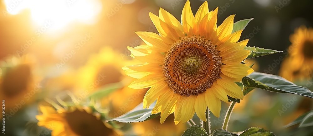 Fototapeta premium Sunflowers field, close-up