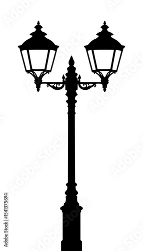 Elegant vintage street lamp silhouette on transparent background  