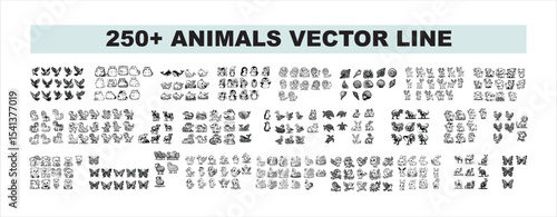 animals silhouete line vector set for drawing book