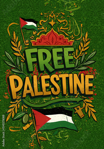 Free palestine flag and olive branch design