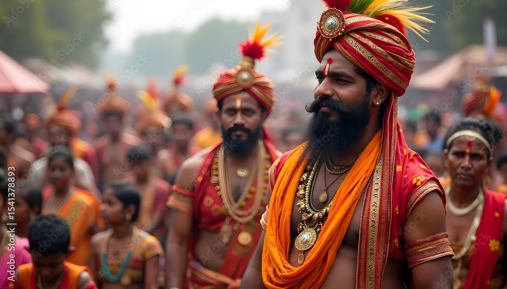 Fototapeta premium indian hindu saint priest people with orange clothes