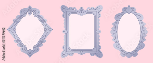 Elegant antique mirror frame collection with ornate baroque details - vintage decorative borders in diamond, rectangular and oval shapes for classic interior design or retro style photo displays.