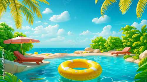 tropical beach pool, relaxing vacation, nature, summer leisure