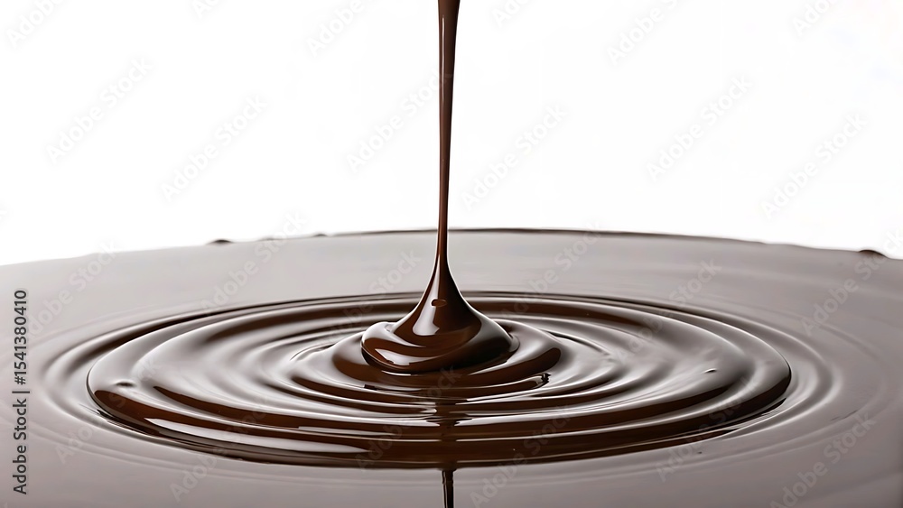 A single, elegant, and perfectly formed drip of high-gloss dark chocolate suspended just before it falls. The background is a flawless, smooth plane of matte dark chocolate. The composition is clean, A single, elegant, and perfectly formed drip of high-gloss dark chocolate suspended just before it falls. The background is a flawless, smooth plane of matte dark chocolate. The composition is clean,