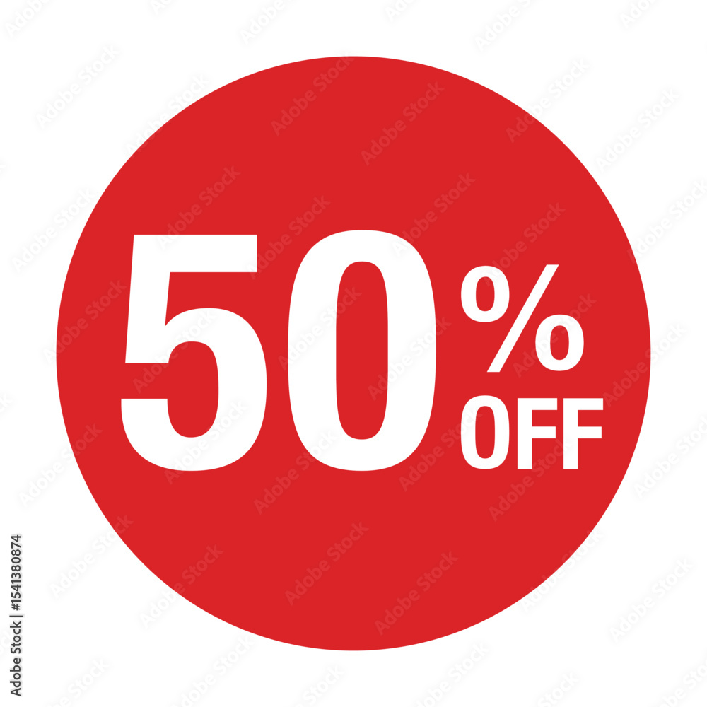”50%OFF ”の文字入り 円形のベクターイラスト 赤色 白文字 背景透過
”50%OFF ”の文字入り 円形のベクターイラスト 赤色 白文字 背景透過
