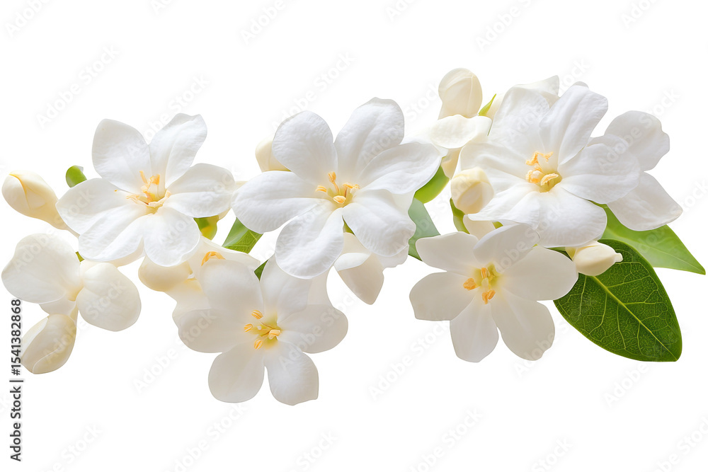 Fototapeta premium High-resolution jasmine flower cluster isolated on transparent PNG background cutout — delicate white petals botanical element ideal for wedding invitations, scrapbook overlays, digital floral designs