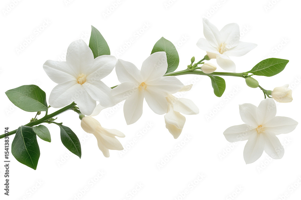 Obraz premium High-resolution jasmine flower cluster isolated on transparent PNG background cutout — delicate white petals botanical element ideal for wedding invitations, scrapbook overlays, digital floral designs