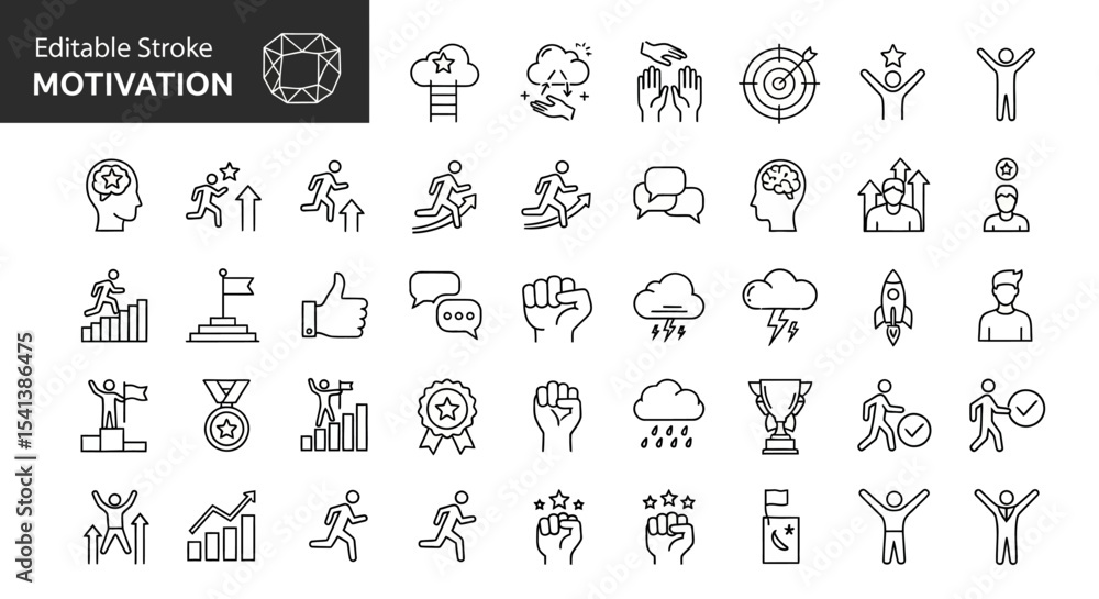 Editable Stroke Motivation Icons Success, Goals, Achievement, Growth, and More Editable Stroke Motivation Icons Success, Goals, Achievement, Growth, and More