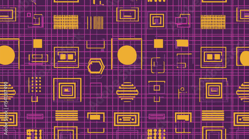 Abstract shapes arrange across grid modern vibrant backdrop detailed