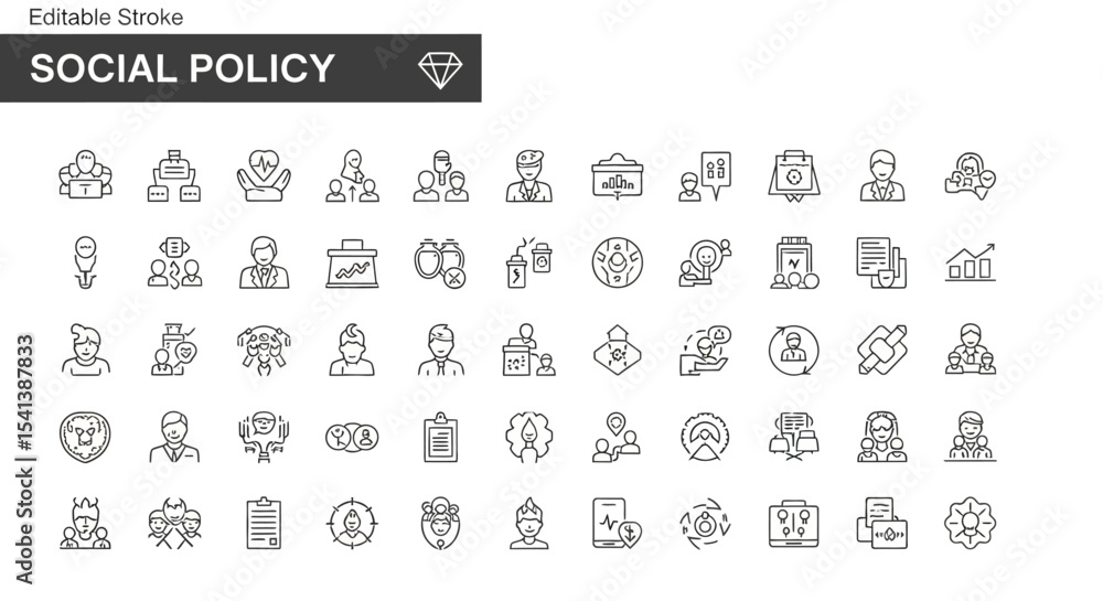 Editable Stroke Social Policy Icons 60 Line Icons for Social Issues, Community, and Governance Editable Stroke Social Policy Icons 60 Line Icons for Social Issues, Community, and Governance