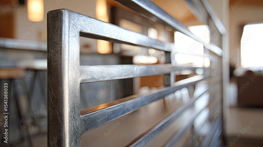 Obraz premium Sleek iron railing with minimalist horizontal bars in condo unit