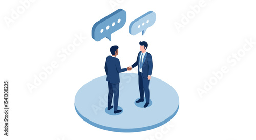 Isometric Businessmen Shaking Hands, Representing Agreement and Partnership