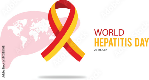 World hepatitis day illustration with ribbon and liver shaped background for awareness campaigns