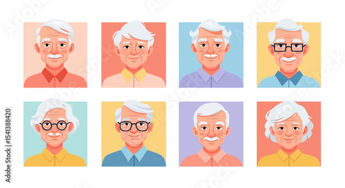 Vector Illustrations of Elderly People with Different Facial Expressions