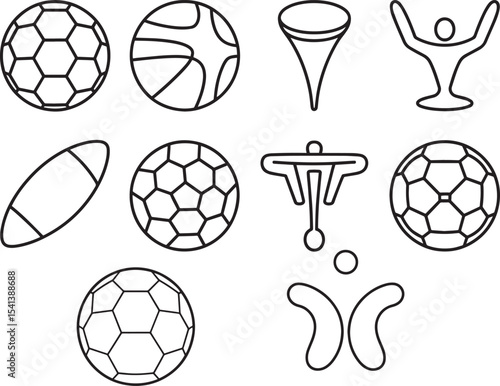 Black and White Minimalist Geometric Sport Ball Icons Set