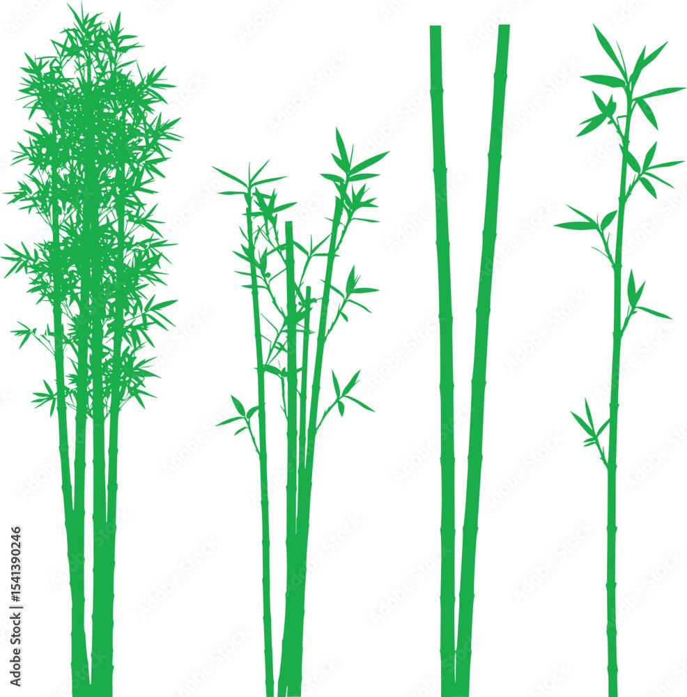 Naklejka premium Green Bamboo Silhouettes Collection of Diverse Bamboo Plant Illustrations