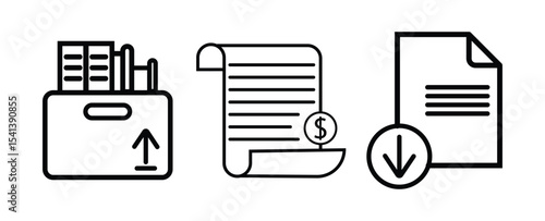 Invoice payment icon pack. vector illustration. Personal documents icon in black filled and outlined style