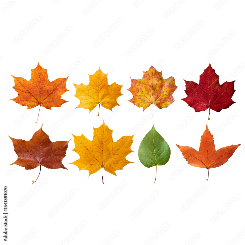 Fototapeta premium Autumn leaves cut out on transparent background
