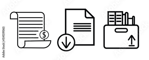 Invoice payment icon pack. vector illustration. Personal documents icon in black filled and outlined style