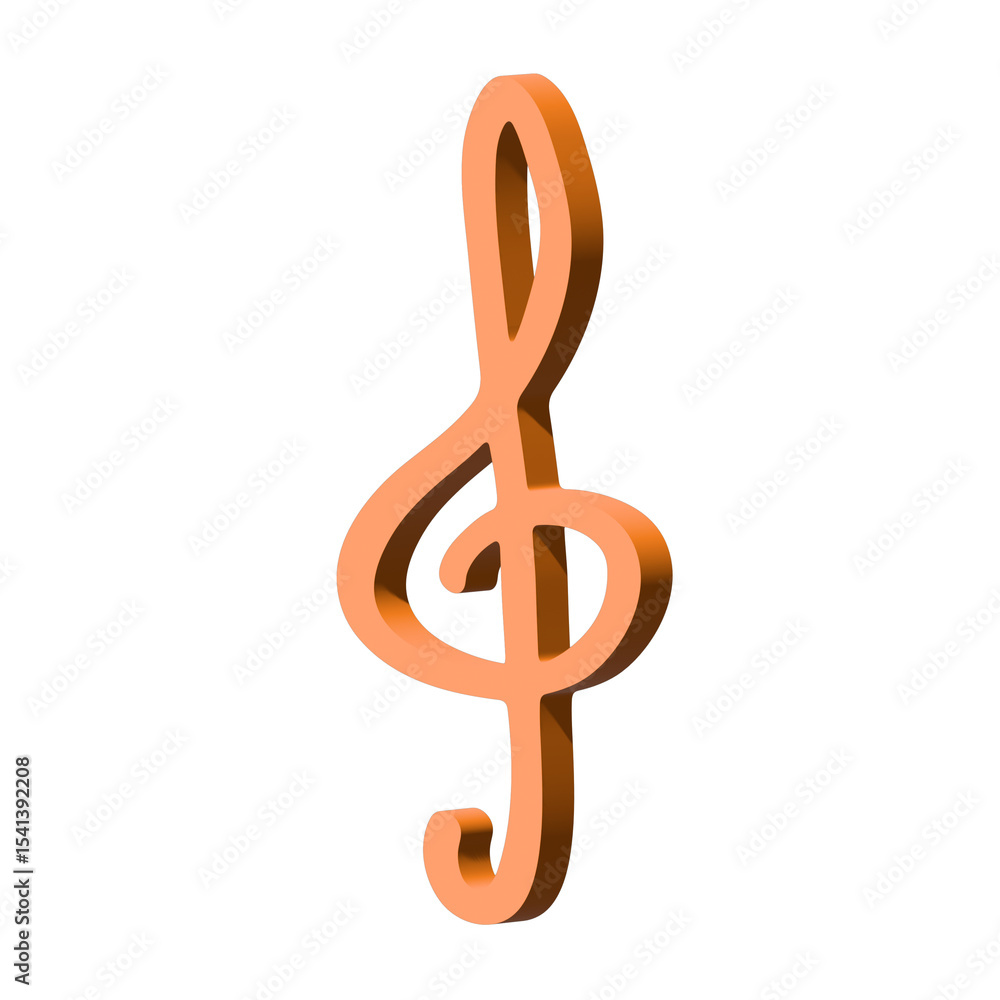 3d treble clef. Hand drawn musical symbol. Single element for print, web, design, decor, logo 3d treble clef. Hand drawn musical symbol. Single element for print, web, design, decor, logo