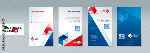 A set of professionally designed two-sided vertical business card templates with modern blue and red geometrics on a white background – Elevate Your Brand with This Clean, Professional, and Editable D