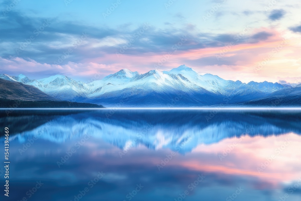 Fototapeta premium A peaceful view of the snowy mountains amidst a beautiful sky.