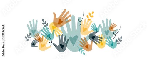 Hands silhouettes. Volunteering, teamwork concert.	
