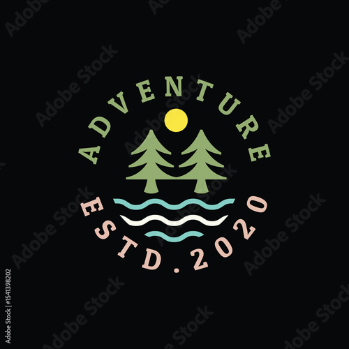 River outdoor vintage logo design vector