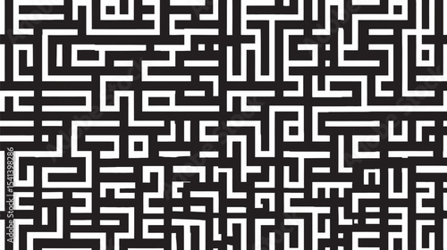 Complex maze pattern confuses mind within monochrome labyrinth illustration design