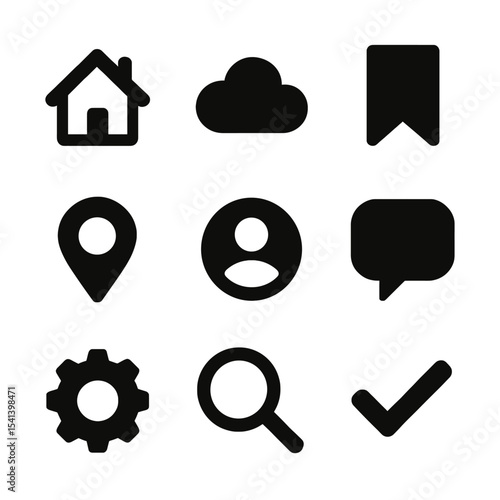 Simple Black and White Interface Icons Set