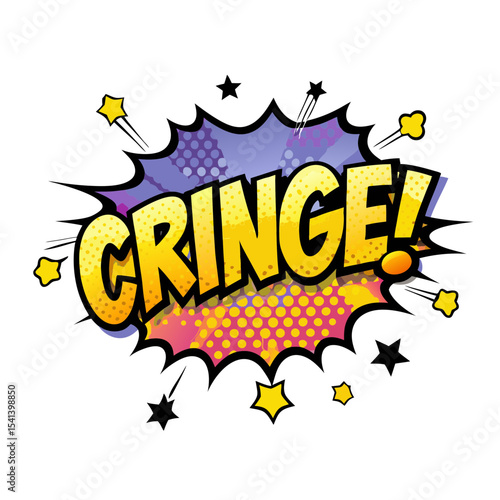Comic book style pop art design with the word "CRINGE!" in vibrant colors, isolated vector image on transparent background  