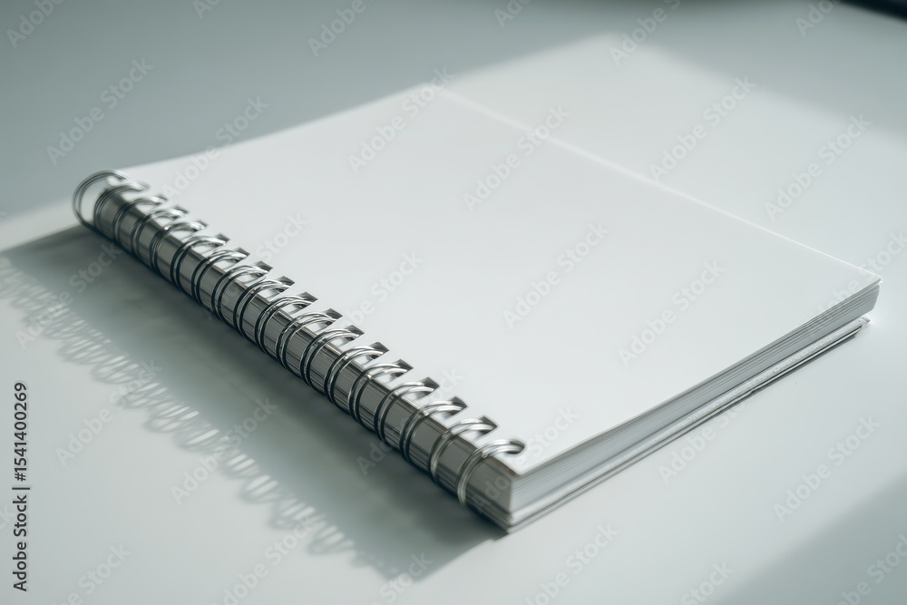 A4 format spiral binding notebook mock up on white marble background. A4 format spiral binding notebook mock up on white marble background.