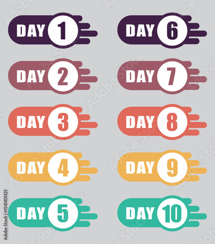 Day 1 to 10 numbers circle vector elements. For design, presentation, titles, headlines, subtitles, daily vlog and other purposes. 