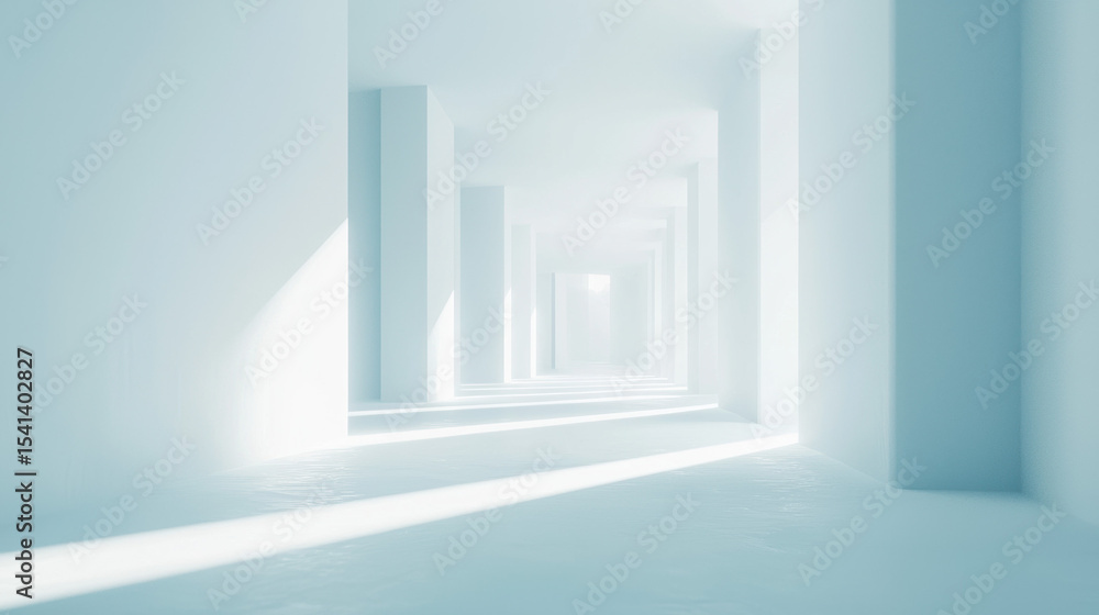 Obraz premium Light visual background in Gallabox style clean white with soft blue tones and a gentle light source from side to middle.