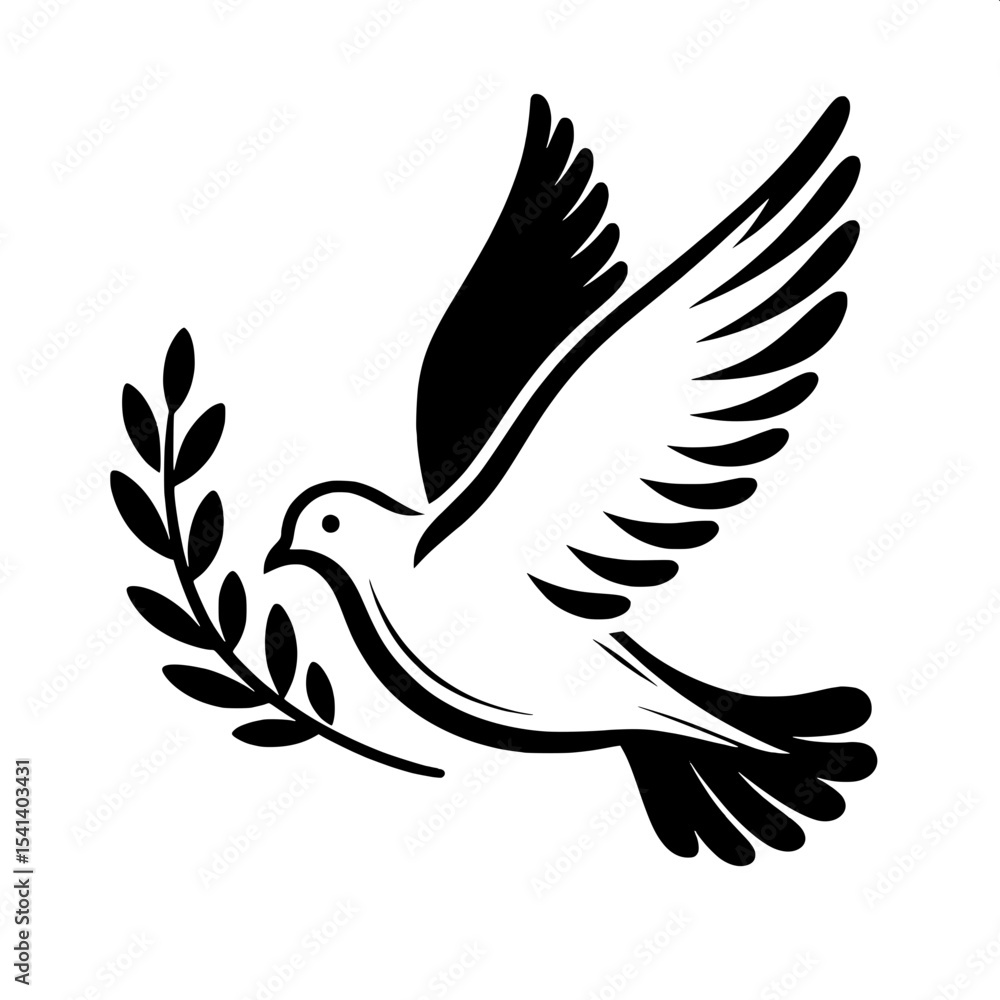 Obraz premium Minimalist Dove with Olive Branch SVG