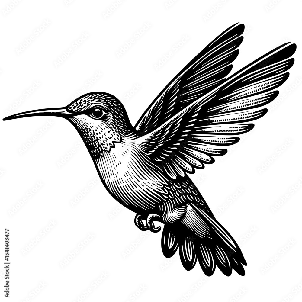 Fototapeta premium Hummingbird in Flight Line Art SVG