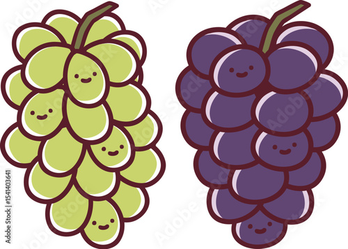 大粒のブドウとマスカットの可愛いイラストセット
