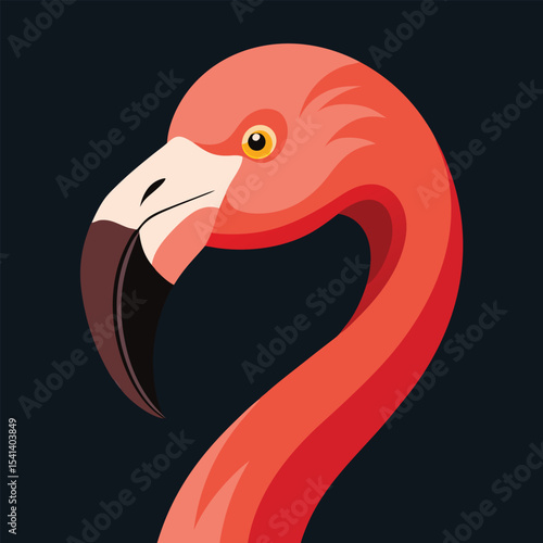 Close up flamingo portrait head tucked banner design
