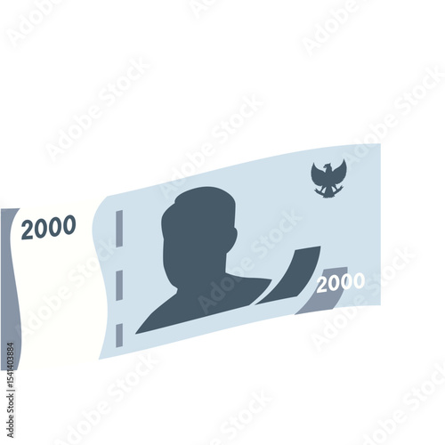Flat illustration of a 2000 rupiah Indonesian banknote featuring a portrait and national emblem. Simple, modern design, perfect for financial or economic topics.