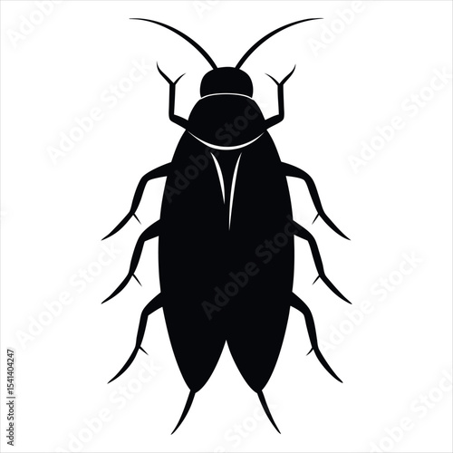 Simple Black and White Cockroach Illustration on White Background
